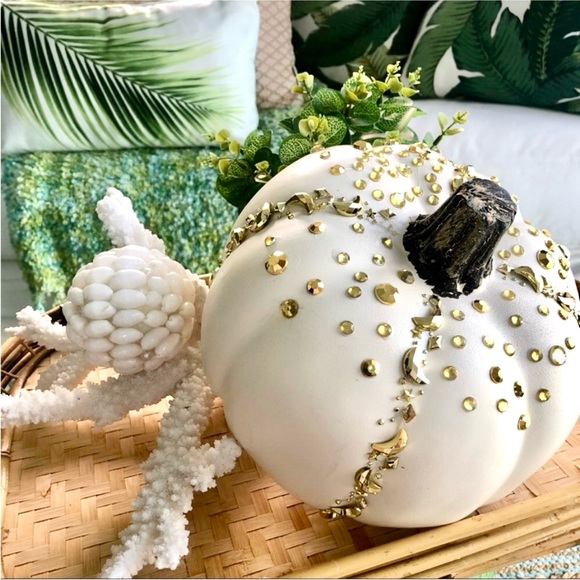 NWT! Gold Bling Rhinestone Celestial Moon & Stars Pumpkin - Picture 1 of 7